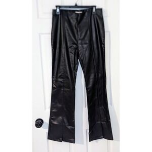 Baevely Faux Leather Pants Split Hem Bootcut Black Trousers Womens Size L NWT‎